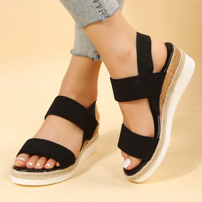 Stretch Peep Toe Casual Side Hollow Slope Bottom Sandals