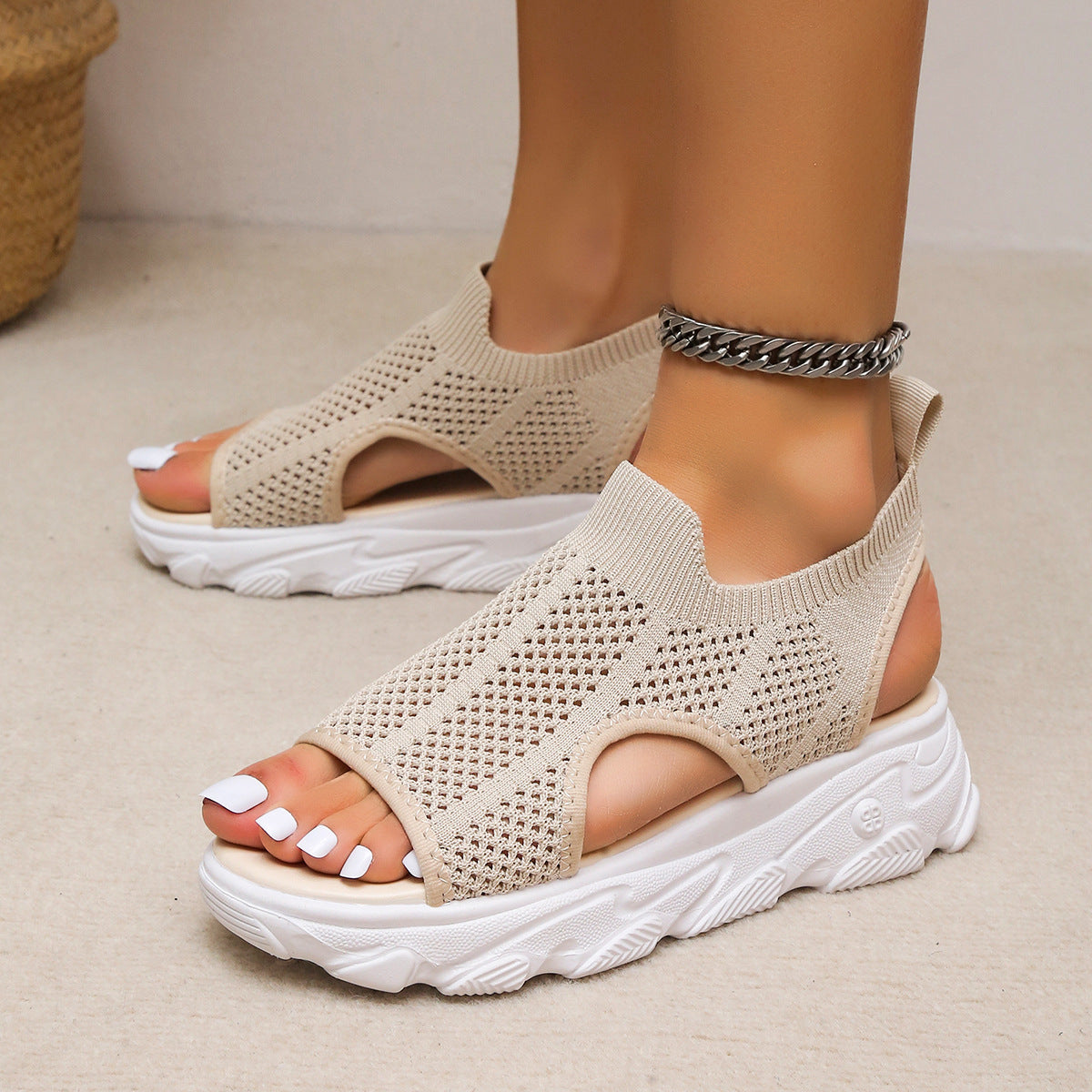 Women's Knitted Elastic Platform Casual Sandals