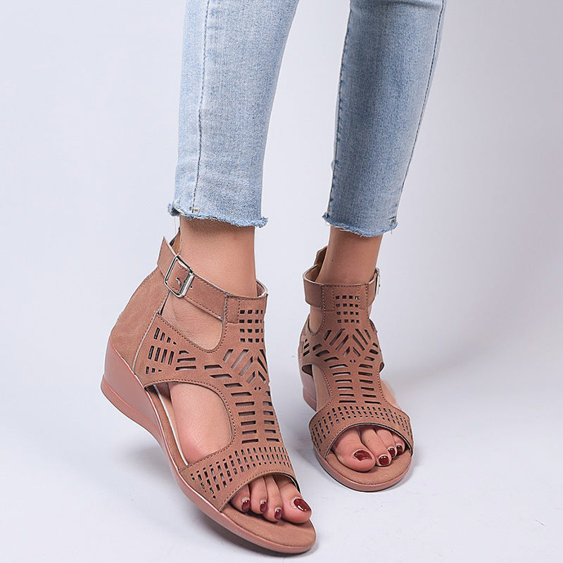 Women's Summer Hollow Wedge Buckle Comfortable Sandals