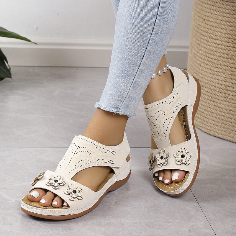 2024 New Retro Casual Flower Wedge Women's Sandals