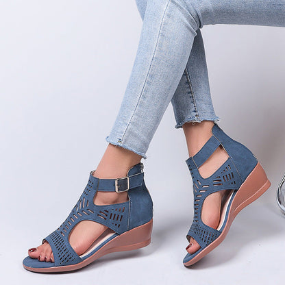 Women's Summer Hollow Wedge Buckle Comfortable Sandals