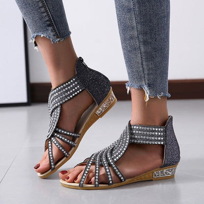 2024 summer rhinestone wedge women's sandals