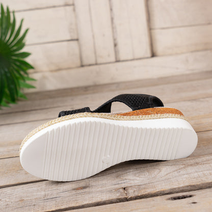 Womens Width Sandals Flat Wedge Heel Fly Weave Casual Hollow Beach Sandals