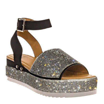 Ladies Rhinestone Buckle Fashion Platform Sandals