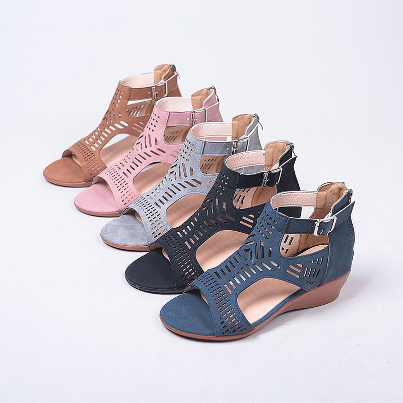 Women's Summer Hollow Wedge Buckle Comfortable Sandals