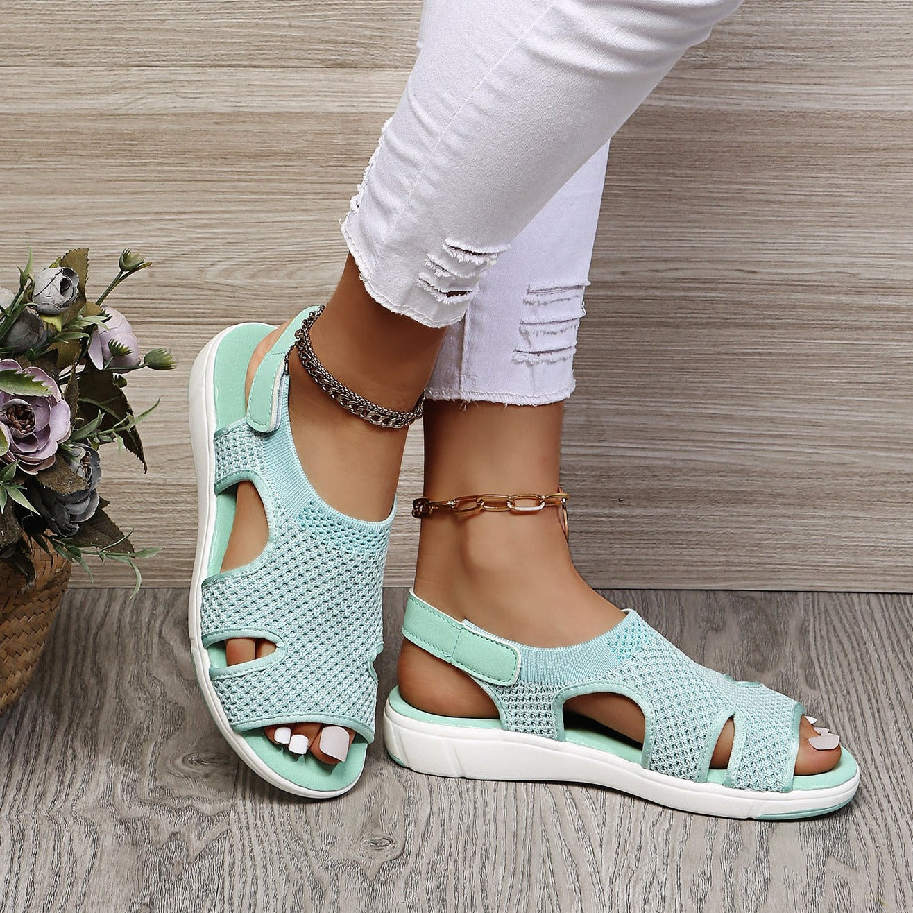 Women's New Summer Breathable Stretch Fly Weave Flat Casual Sandals