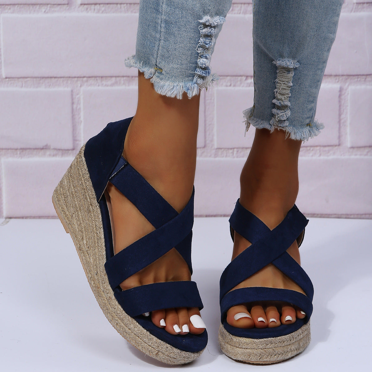 Women's Round Toe Wedge Strap Sandals