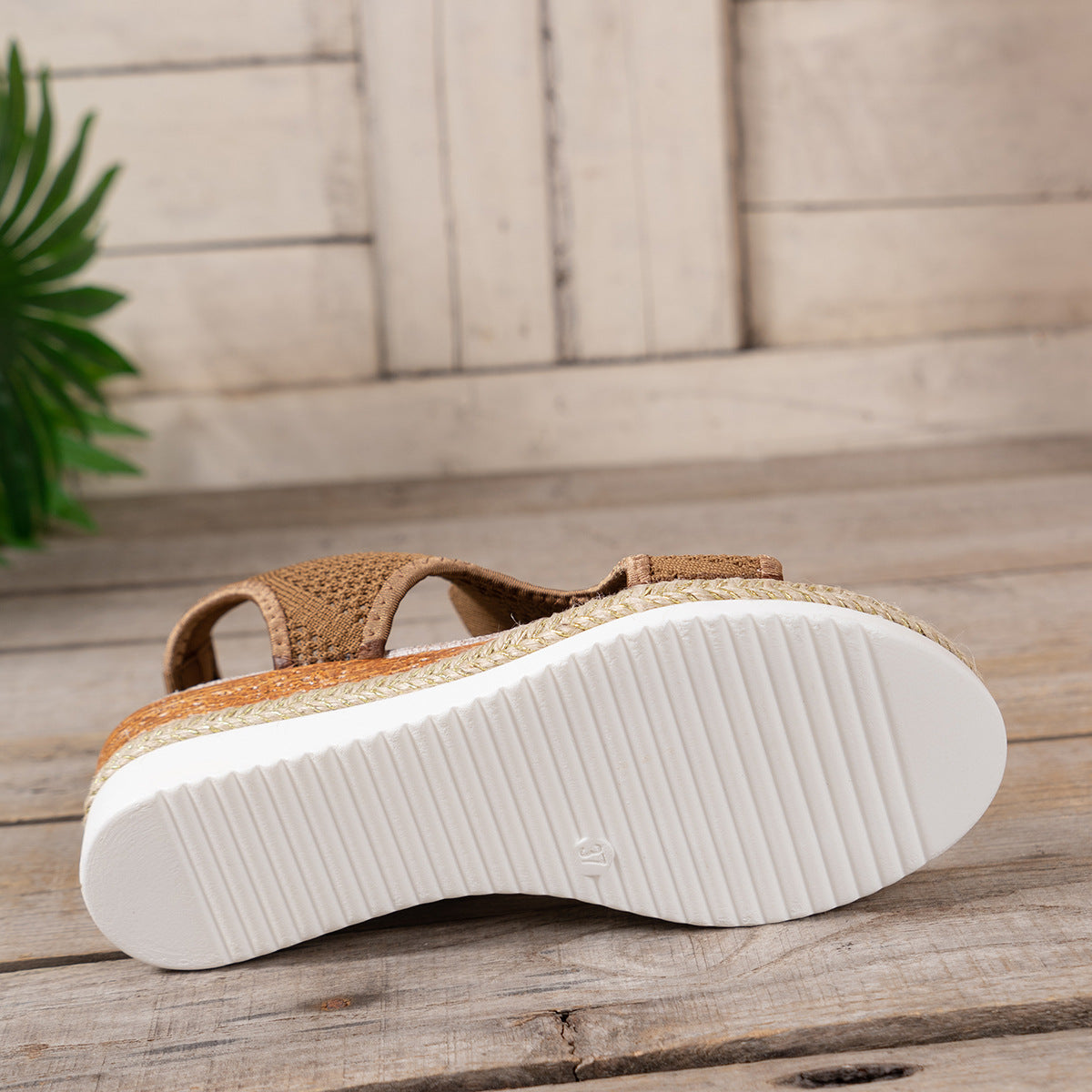 Womens Width Sandals Flat Wedge Heel Fly Weave Casual Hollow Beach Sandals