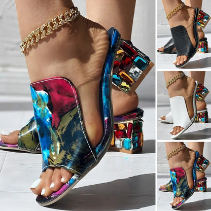 Women Large Sizes Colorful Rhinestone Crystals Heels Peep Toe Sandals