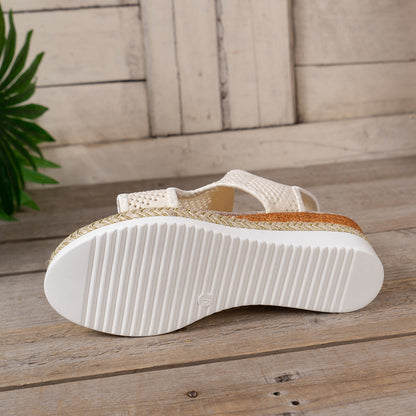 Womens Width Sandals Flat Wedge Heel Fly Weave Casual Hollow Beach Sandals