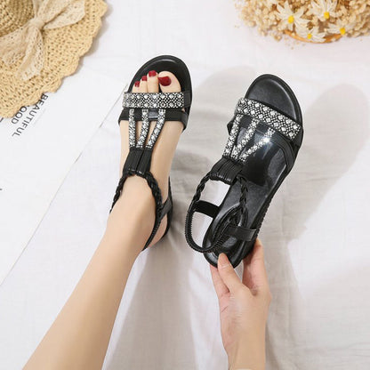 Women's Casual Rhinestone Wedge Round Toe Sandals