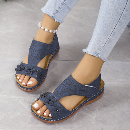 2024 New Retro Casual Flower Wedge Women's Sandals