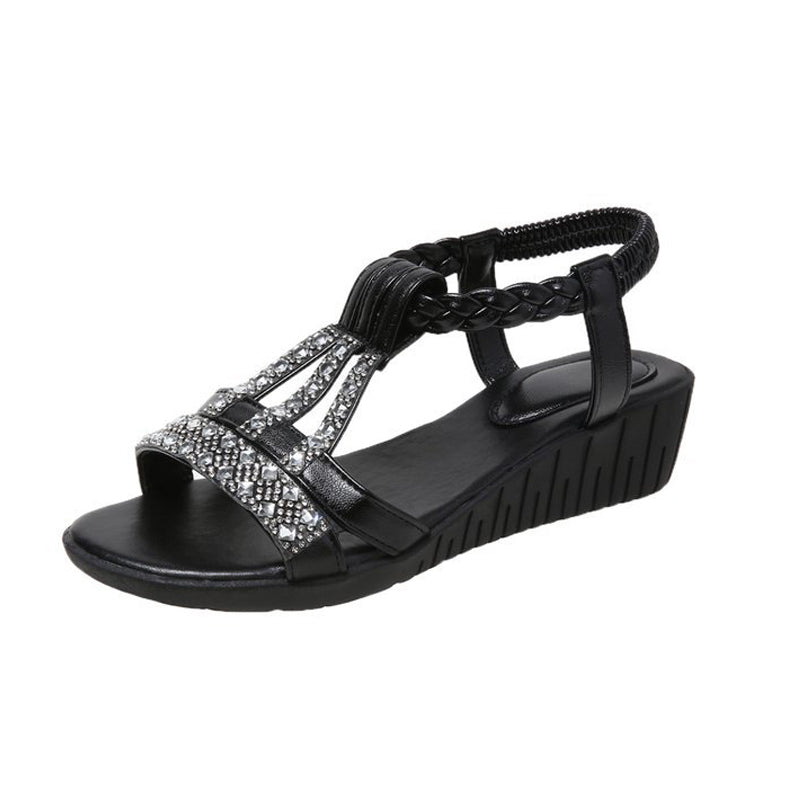 Women's Casual Rhinestone Wedge Round Toe Sandals