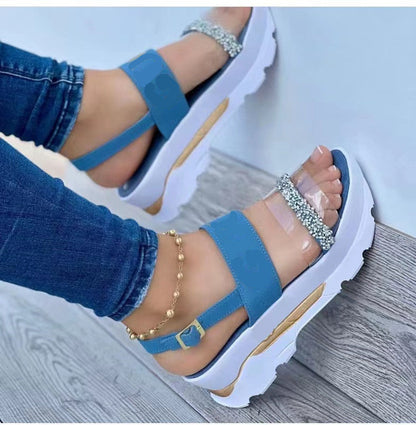 Women's platform sandals with rhinestones