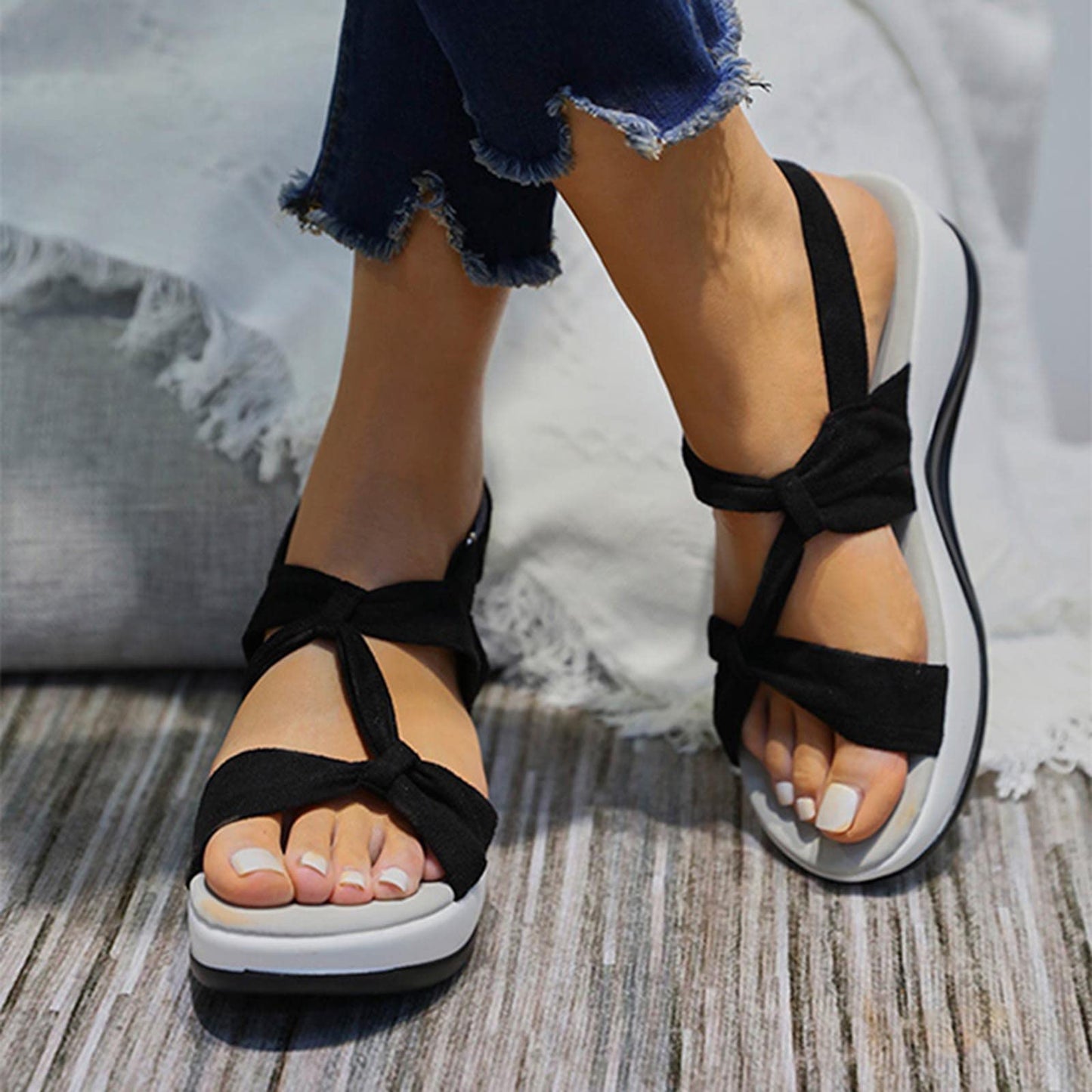 Women's Casual Simple Bow Wedge Sandals