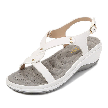 Women's Solid Round Toe Wedge Sandals