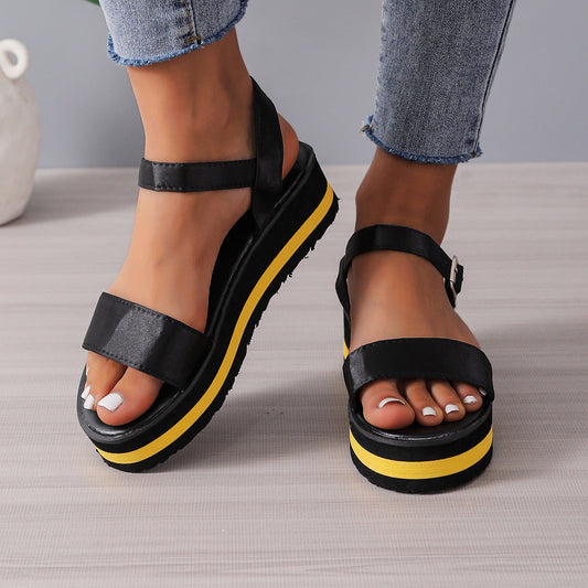 Women's Color Block Round Toe Buckle Sandals