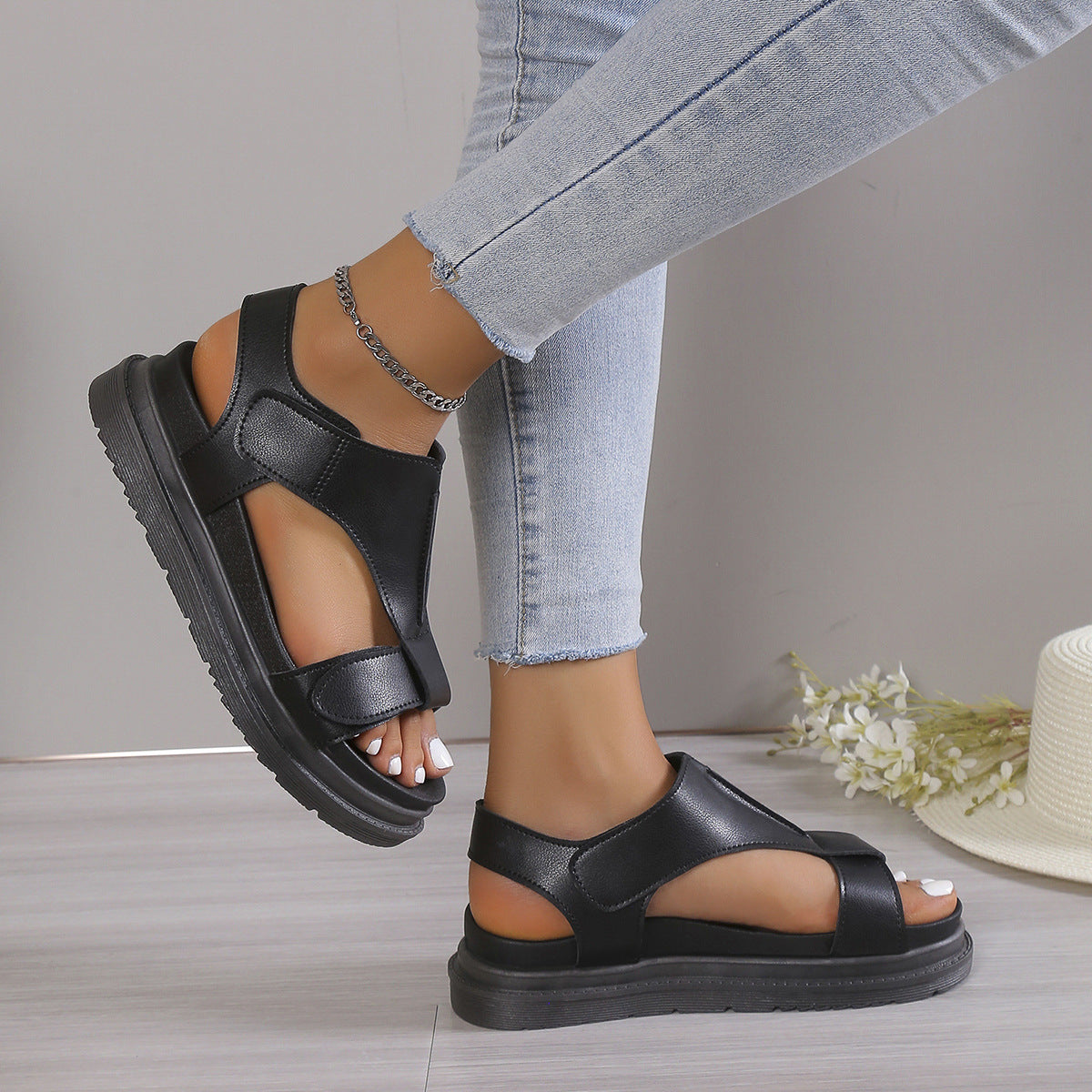 Ladies Velcro Open Toe Casual Beach Sandals