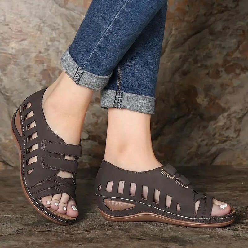 Women's Hollow Open Toe Velcro Wedge Sandals