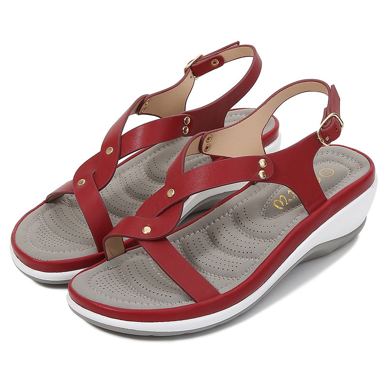 Women's Solid Round Toe Wedge Sandals