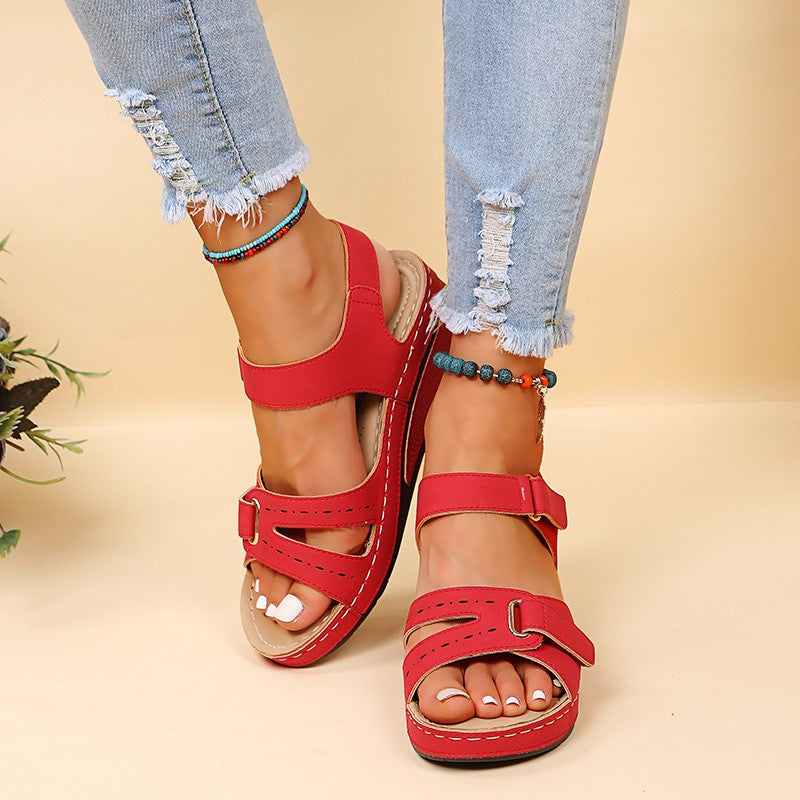 Women's round toe platform Velcro sandals