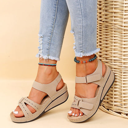 Women's round toe platform Velcro sandals