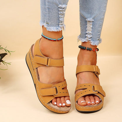 Women's round toe platform Velcro sandals