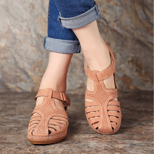 Women Hollow Out Breathable Wedges Thick Sole Buckle Sandals