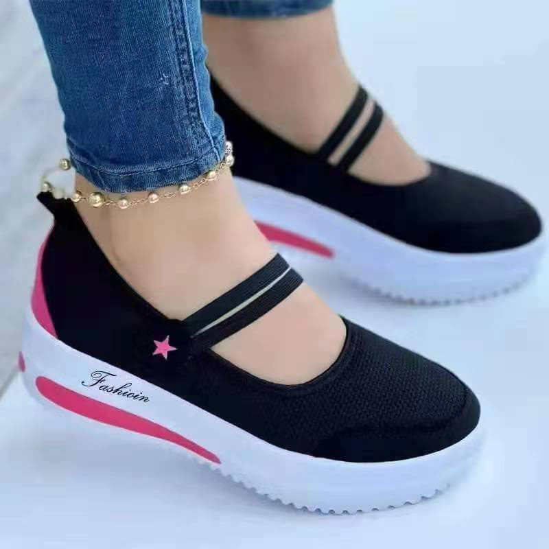 Ladies Fly Knit Low Top Mesh Wedge Round Toe Shoes