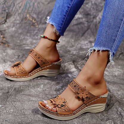 Women Casual Shoes Vintage Flower Fish Mouth Sandals